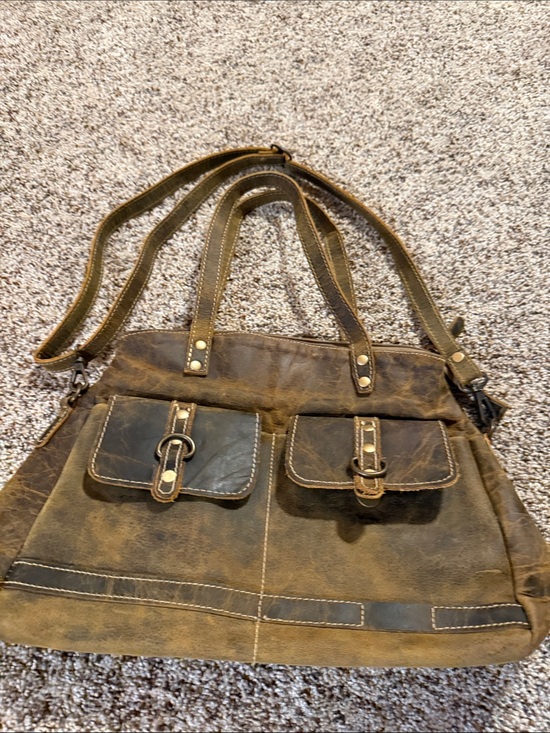 Myra Bag Handbags - Myra Bag Distressed Brown Multi-Pocket Shoulder Tote